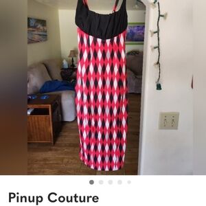 Pinup Couture Black, Red & White Diamond-Print Maxi Dress
